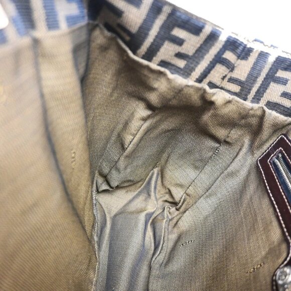 FENDI Logo Zucca Pattern Hand Bag Canvas Leather Brown GHW Italy - Picture 10 of 14